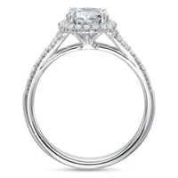Cushion Cut Diamond Engagement Ring with Halo Semi-Mount Side