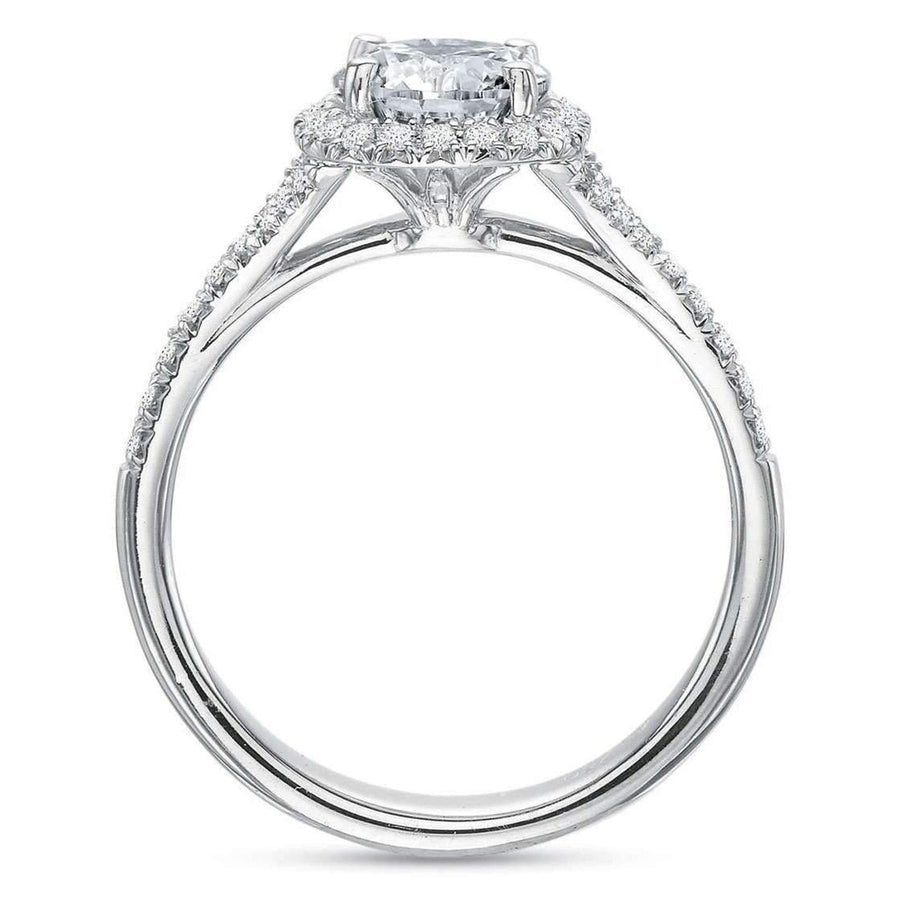 Cushion Cut Diamond Engagement Ring with Halo Semi-Mount Side