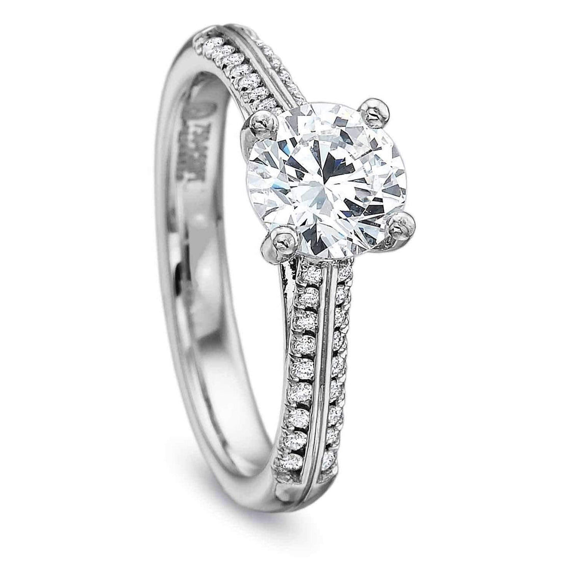 Round Diamond Two-Row Sidestone Engagement Ring Angle