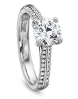 Round Diamond Two-Row Sidestone Engagement Ring Angle
