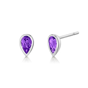 Amethyst Pear Shape Stud White Gold Earrings by Stanton Color