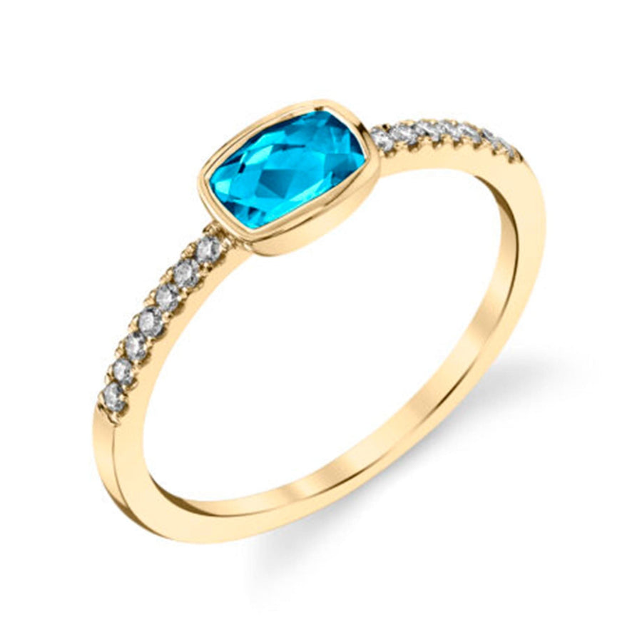 Blue Topaz & Diamond Shoulder Yellow Gold Ring by Stanton Color