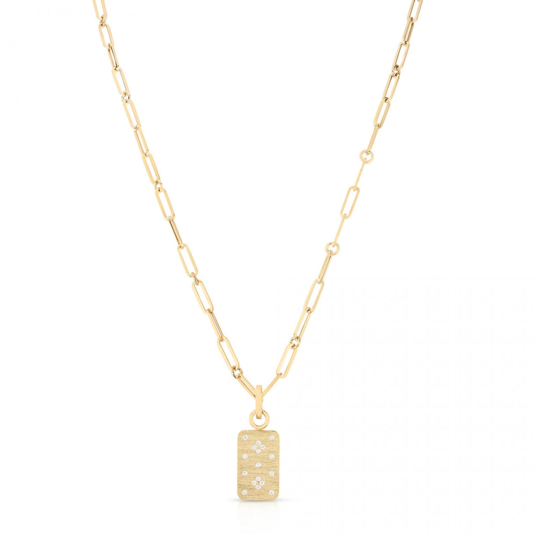 Roberto Coin Yellow Gold Dog Tag Diamond Pendant Necklace