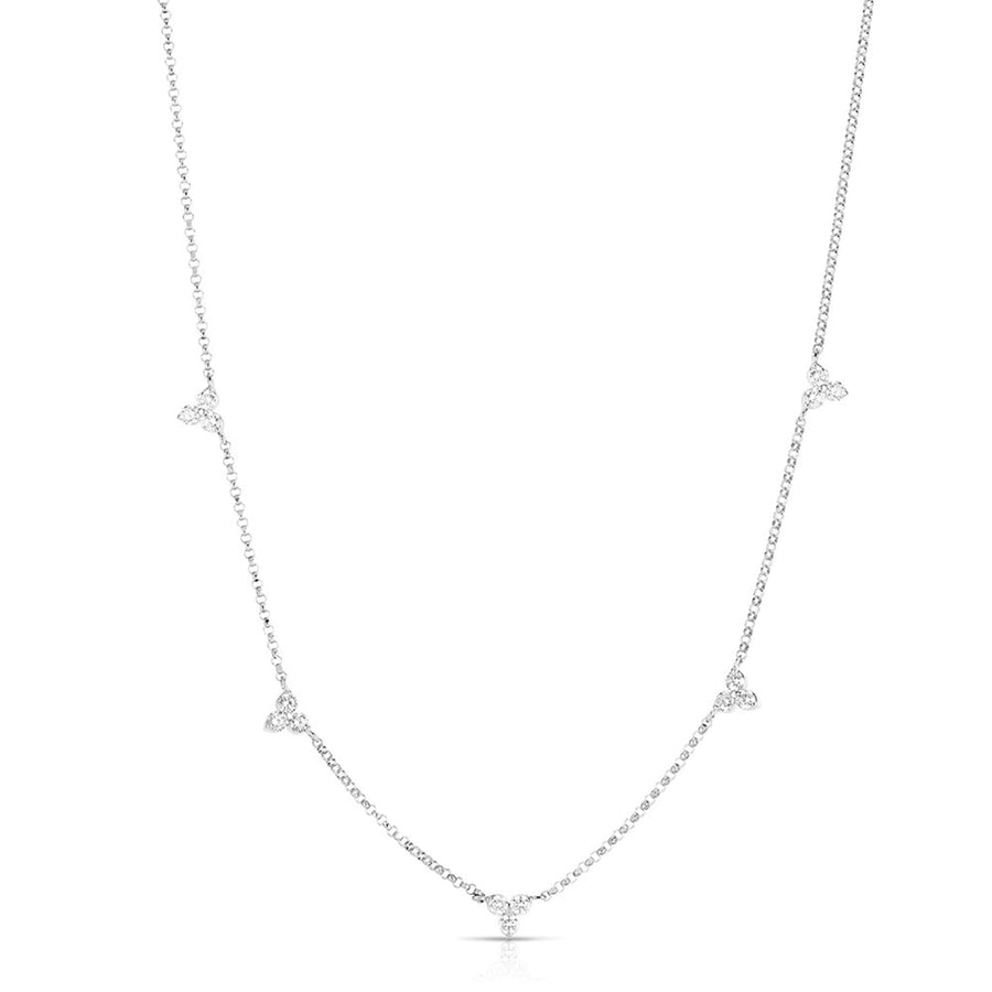 Roberto Coin Diamond Flower Station Necklace Five White Gold