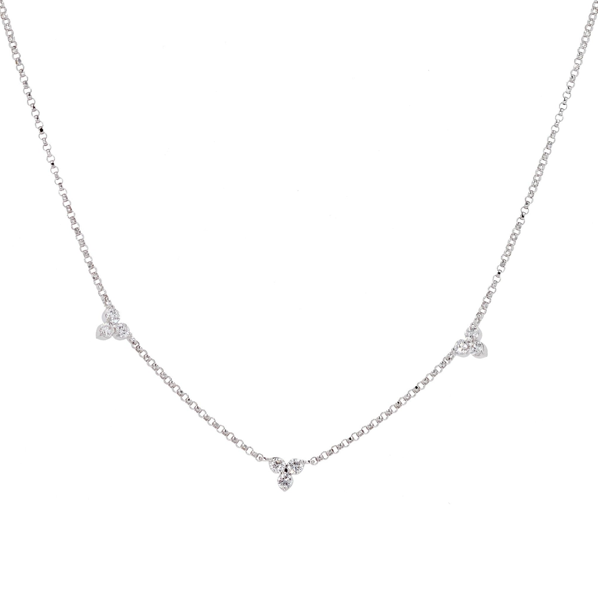 Roberto Coin Diamond Flower Station Necklace Three White Gold