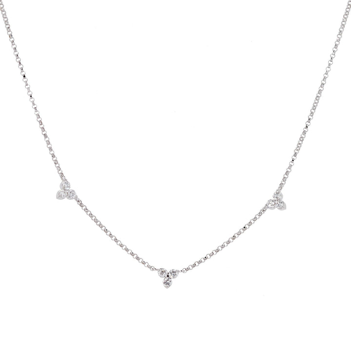 Roberto Coin Diamond Flower Station Necklace Three White Gold