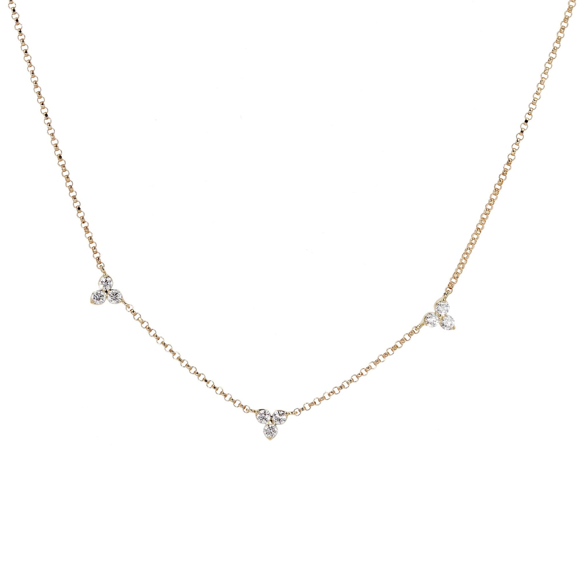 Roberto Coin Diamond Flower Station Necklace Three Yellow Gold