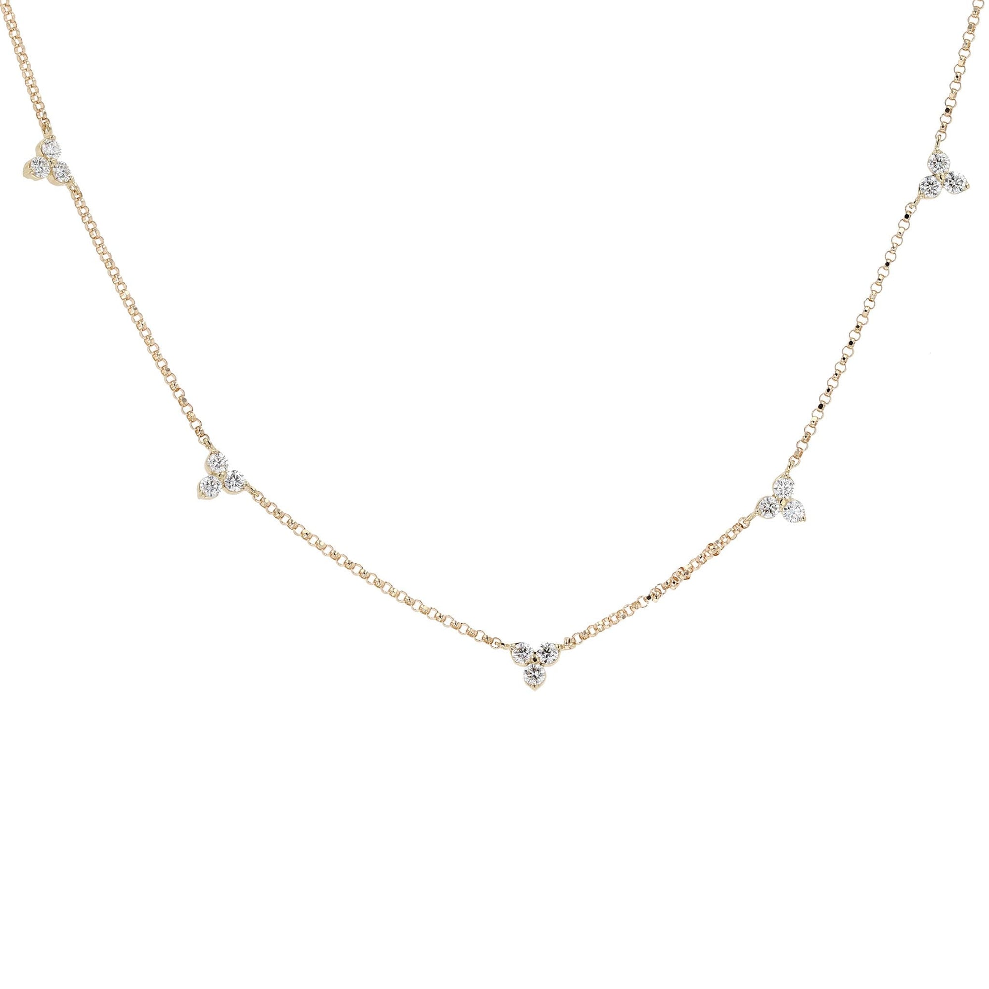 Roberto Coin Diamond Flower Station Necklace Yellow Gold Five