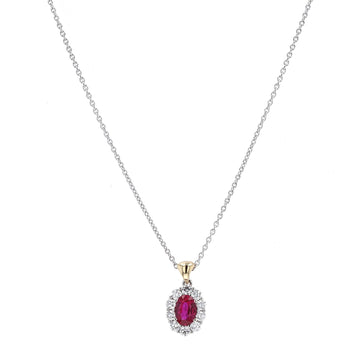 Gold Ruby Necklace with Diamond Halo by Spark Creations
