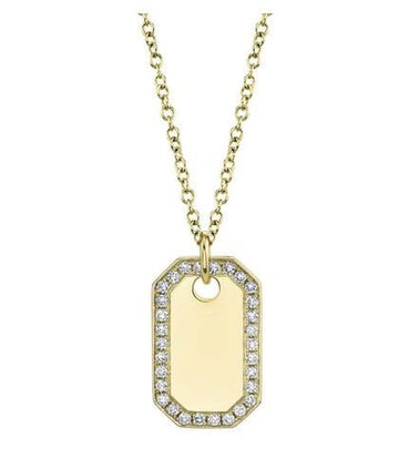 Shy Creation 14k Gold Diamond Dog Tag Pendant Necklace | SC55019719