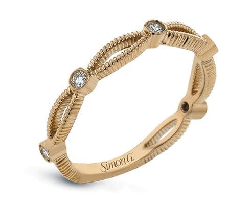 Simon G. 18k Beaded Bezel Wedding Band Ring - Skeie's Jewelers