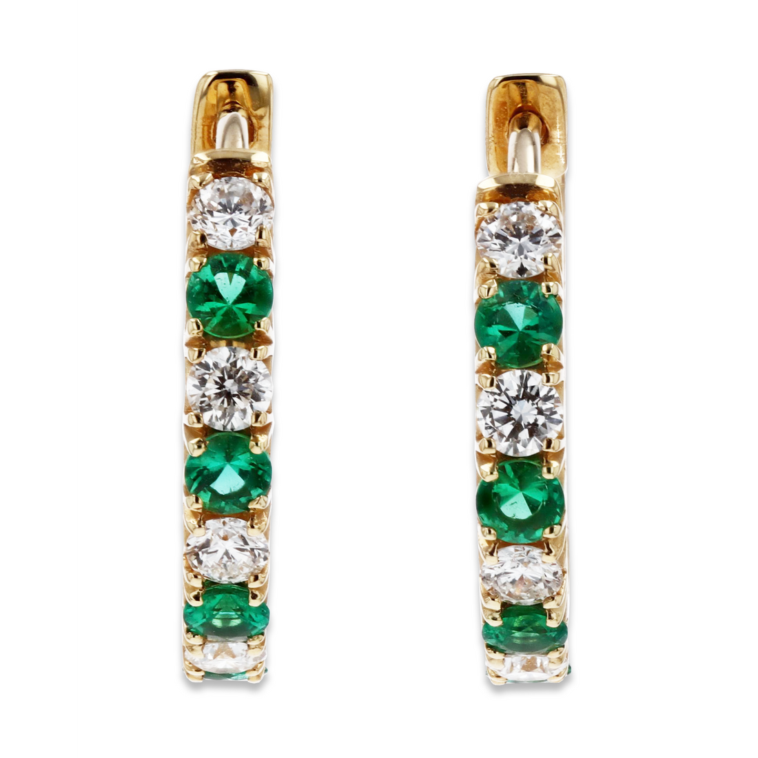 Spark 18k Gold Emerald and Diamond Hoop Earrings