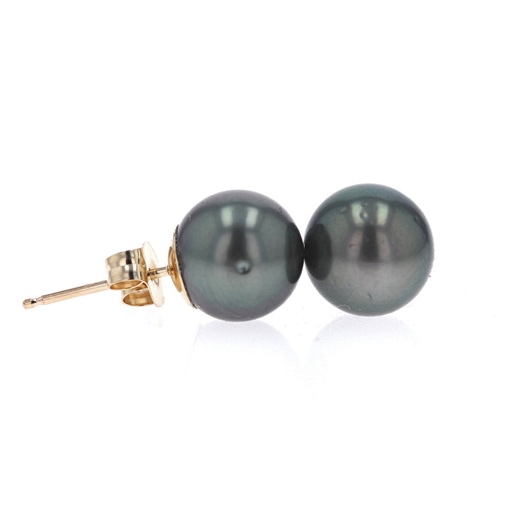 Tahitian Black Pearl Stud Earrings in Yellow Gold