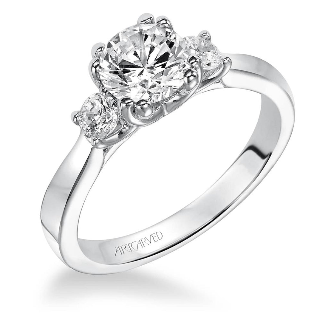 Three Stone Cushion-Cut Diamond Engagement Ring by Artcarved Angle