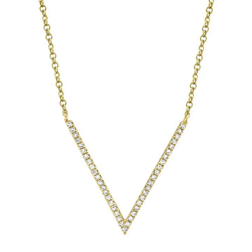 Yellow Gold Diamond 'V' Bar Pendant Necklace by Shy Creation